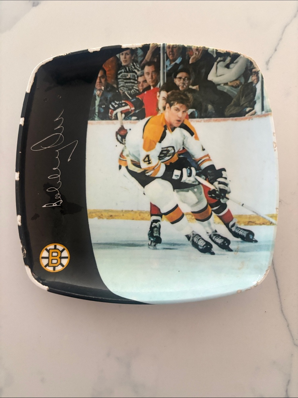 Vintage Black & White Decorative Bobby Orr Hockey Plate/Ashtray